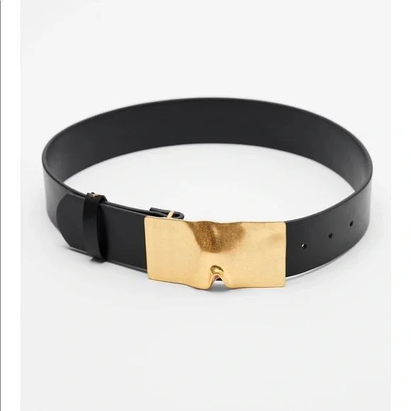 Zara rectangular buckle leather  belt 100% SUEDE LEATHER BELT WITH RECTANGULAR BUCKLE - Brown  main image 2